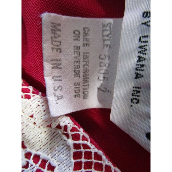 Monte Carlo Raspberry Red Velvet Lace Trim Kaftan House Dress Vintage One Size - Picture 14 of 16